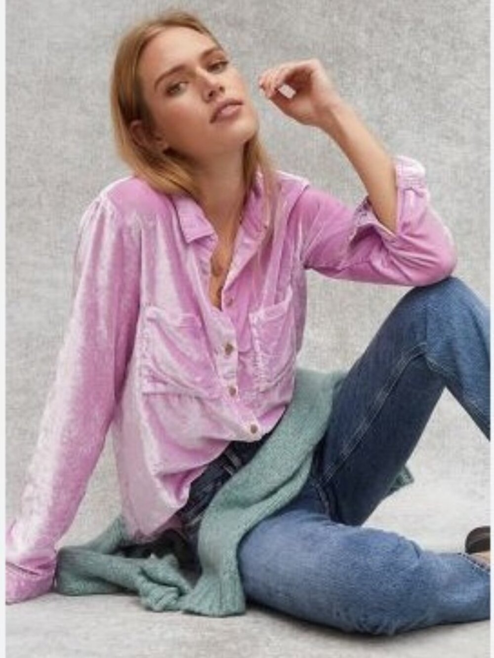 Pilcro Mara Relaxed Velvet Buttondown in Lilac from Anthropologie - Size 6
